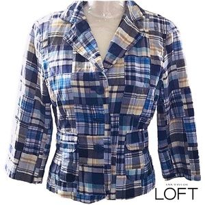 NWOT Loft Madras Patch Quarter Sleeves Blazer